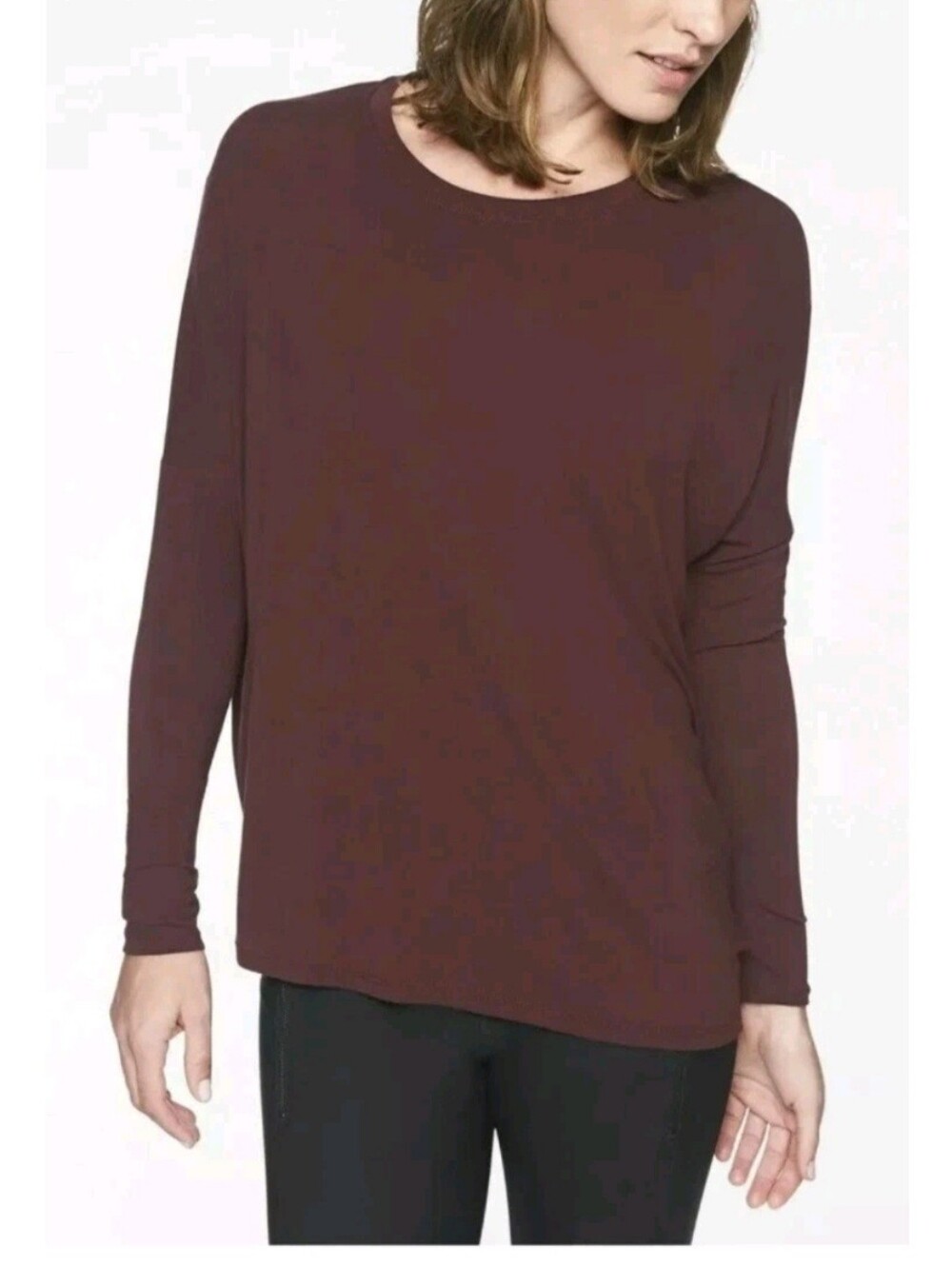 Athleta Cloudlight Asymmetrical Relaxed Top Maroon Oversized Long Sleeve XXS